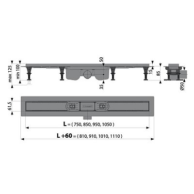 Лоток душевой Alcaplast APZ12 OPTIMAL 950 мм с порогами для решетки (без решетки)