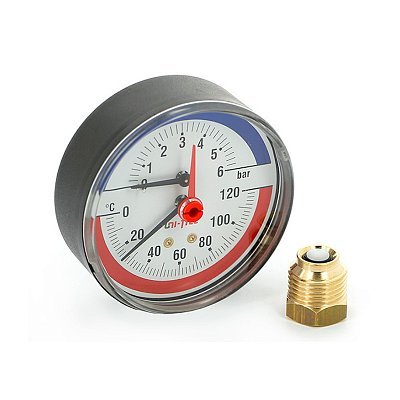 Термоманометр Uni-Fitt аксиальный 10 бар 120 C диаметр 80 мм 1/2"Н